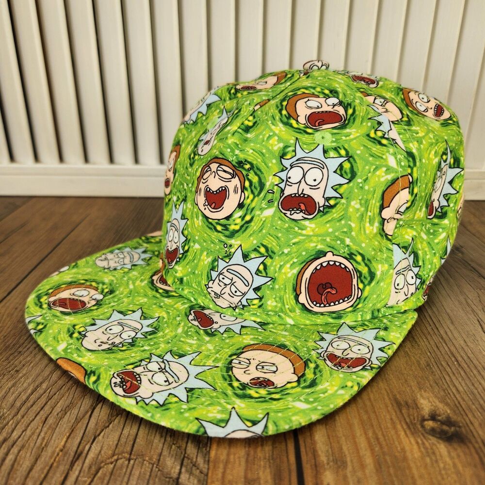Rick & Morty Snapback Hat BioWorld Green Portal Faces Cartoon Network Adult Swim